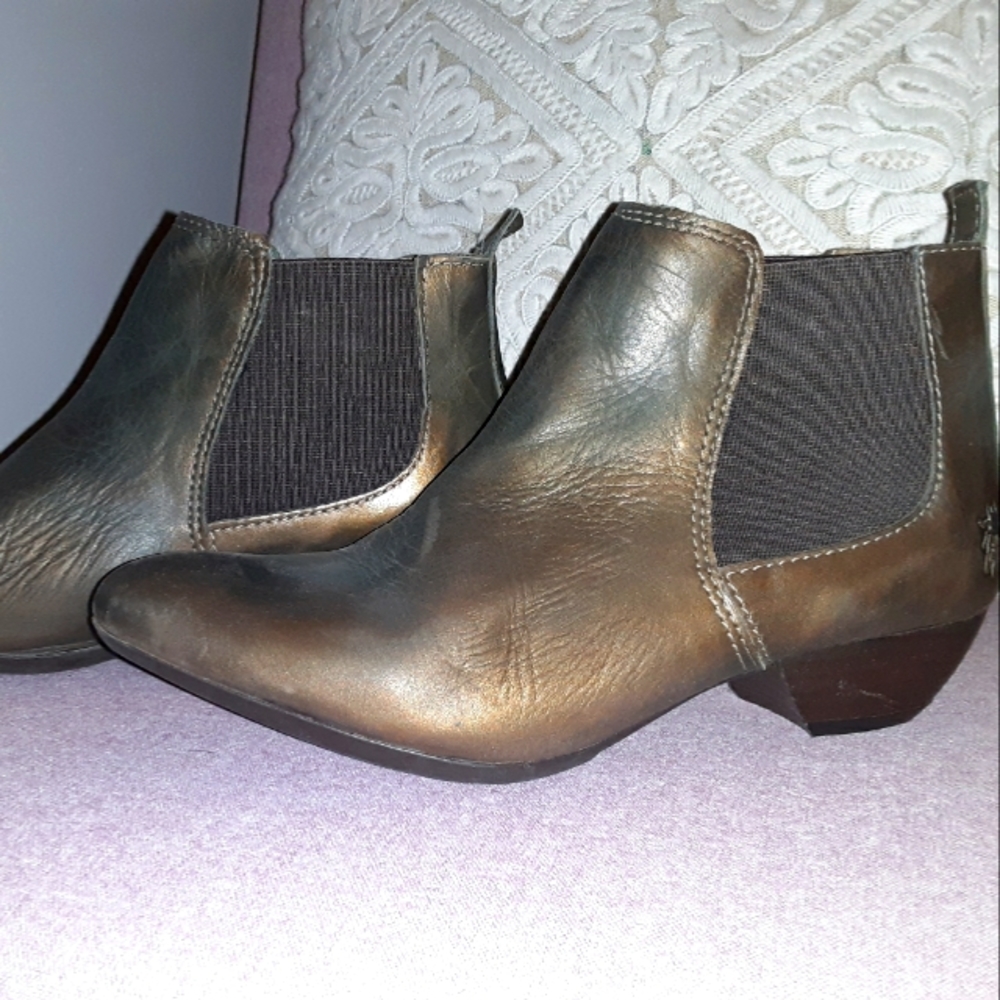 Fly London Metallic Olive Green Chelsea Booties